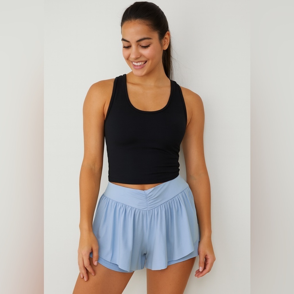 Arizona Women’s Active Shorts Mid Rise Pull-On Western Sky Blue Lightweight Sz L